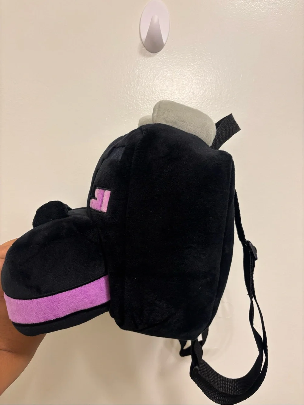 Black Plush Dragon Kids Backpack with Pink Accents